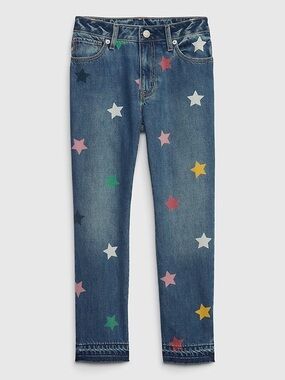 GAP Straight-Leg Blue Denim Jeans with Pastel Star Print